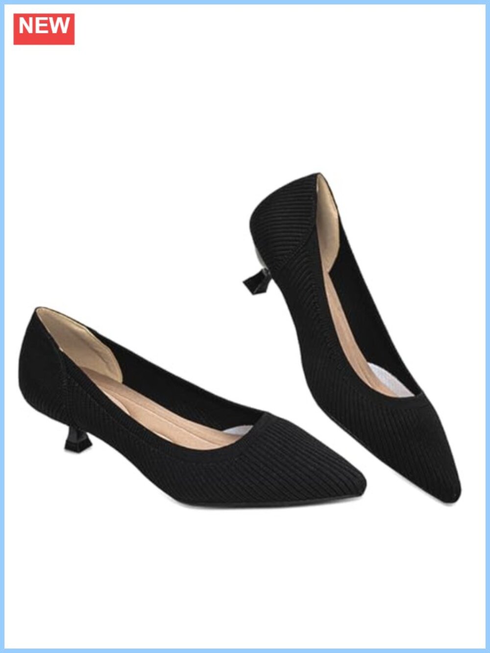 Kitten Heels Pumps for Women Comfortable Knit Closed Toe Pointed Toe Slip On